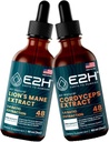E2H: Lion's Mane & Cordyceps for Mental Clarity, Memory, Energy, Stamina & Immune Support - Non-GMO, Vegan - 2 Fl Oz Cada (4 Fl Oz Total) - Bundle