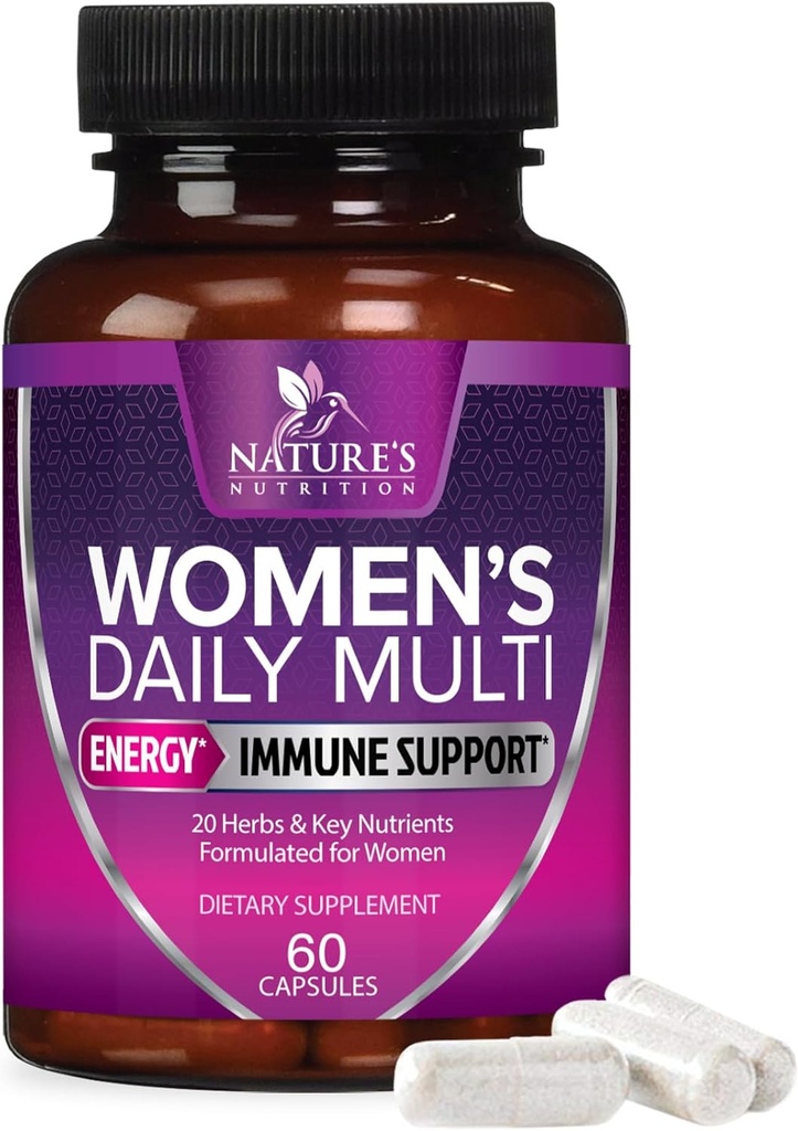 Multivitamina para las mujeres - con vitaminas A, C, D, E, B6, B12, Zinc, Calcio &amp; Magnesio, Mujeres Multi vitamina Suplemento multimineral para la salud ósea, energía &amp; apoyo inmunológico - 60 cápsulas