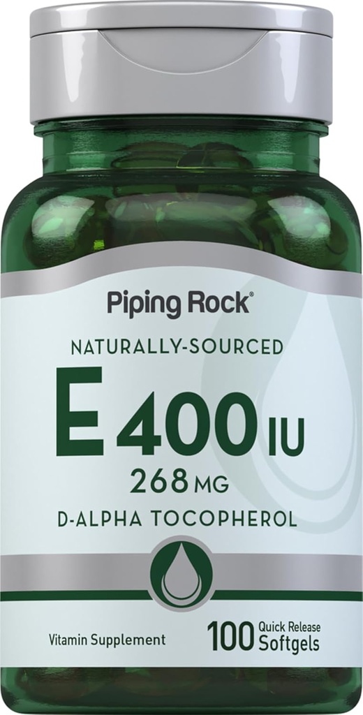 Piping Rock Vitamina E 400 IU Softgels TENIDO 268mg ANTE 100 Softgel Capsules Silencio D-Alpha Tocopherol ANTE No GMO, Gluten Free Supplement