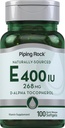 Piping Rock Vitamina E 400 IU Softgels TENIDO 268mg ANTE 100 Softgel Capsules Silencio D-Alpha Tocopherol ANTE No GMO, Gluten Free Supplement