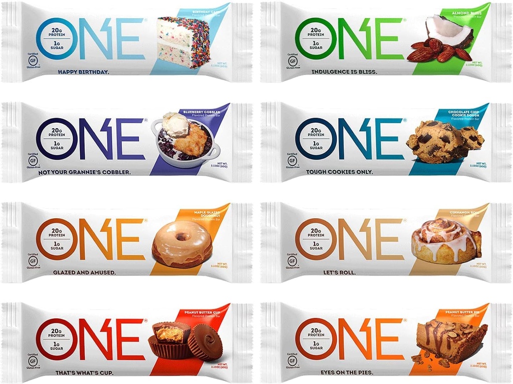 Genérico ONE Protein Bares, Sampler Variety Pack, Gluten Gratis 20g Protein, Sólo 1g Azúcar, 2.12 Oz Bares (8 Conde)