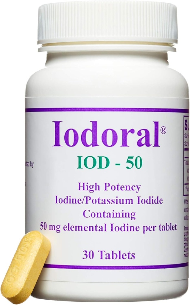 Optimox Iodoral 50 mg Supplement - Potassium Iodide Tablets, High Potency Iodine, Supplements for Thyroid Support, Lugol's Iodine Solution - 30 Count