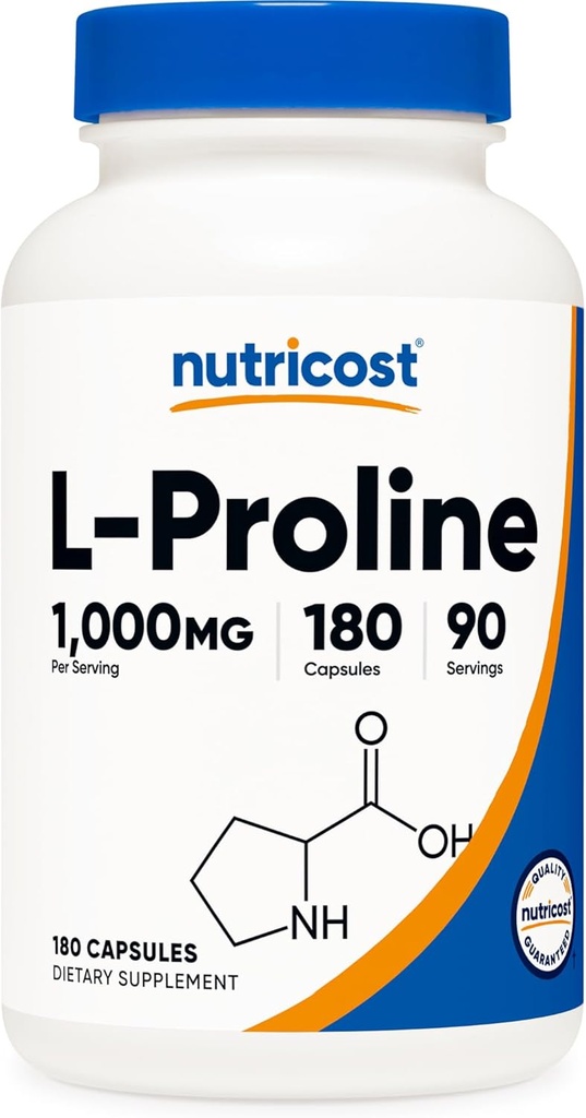 Nutricost L-Proline 1000mg, 180 Capsules (90 Servings) - 500mg Por Cap, Non-GMO, Gluten Free