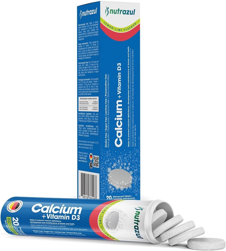 nutrazul Calcium + Vitamina D3 Tablas efervescentes  sometida 20 Tablets ← Soporta Bone Health &amp; Maintenance para Adultos &amp; Niños