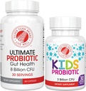 Probióticos de la familia de la marca de fern de plata - Probiótico de adultos máximo (1 botella = 60 cápsulas) Plus Probiótico de niños máximo (1 botella = 30 chewables) - Gut Health & Microbiome Support