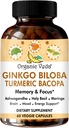 Organic Veda Ginkgo Biloba Turmeric Bacopa Brain Supplement for Memory, Mood & Focus with Ashwagandha - Concentration, Energy & Brain Booster, Healthy Joints & Circulation Support - 60 Vegan Capsule