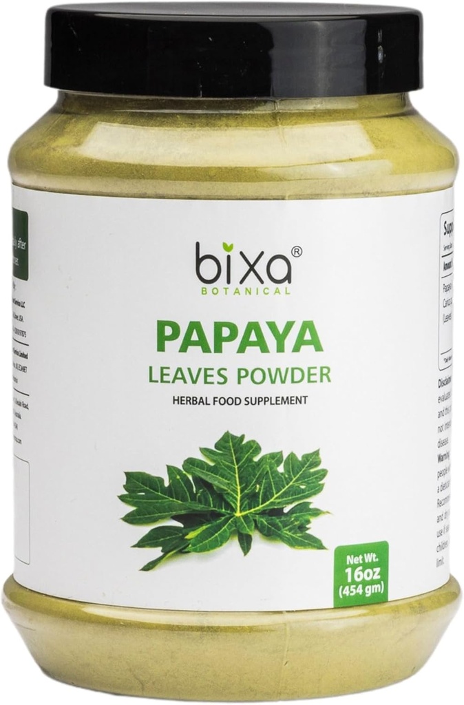 bixa BOTANICAL Papaya Leaf Powder ← Carica Papaya Silencio 1 Libra / 16 OZ Silencio Ayurvedic Herbal Suplemento Silencio Gluten Gratis, No-GMO, Steam Treated, Vegan, 100% Puro.