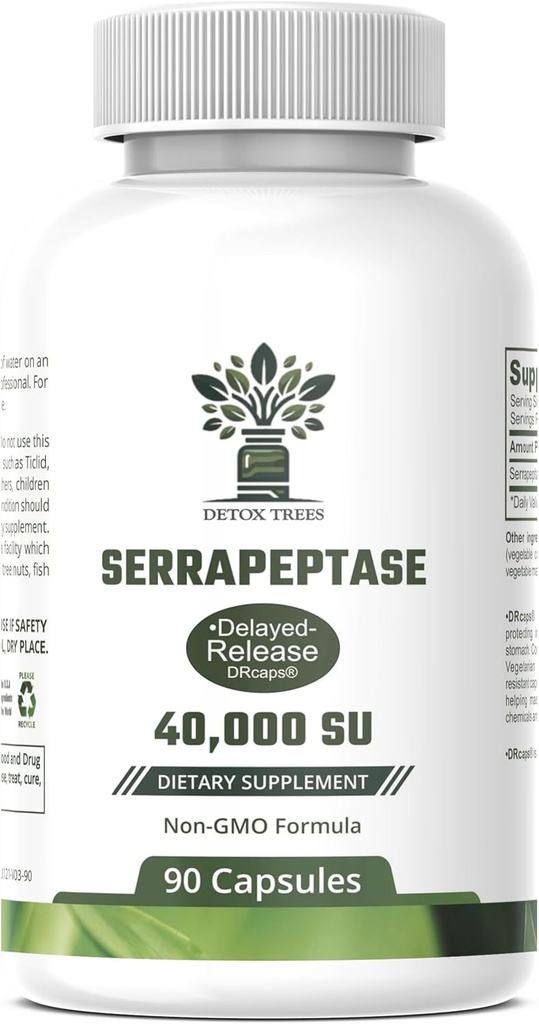 Suplemento de Serrapeptase 40,000 SPU - Enzima Proteolítica All-Natural para el Sinus, Respiratorio y Salud Conjunta - No-GMO, libre de gluten, y cápsulas Vegan-Friendly - 90 cápsulas