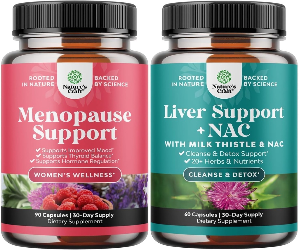 Bundle of Menopause Supplement for Women with Dong Quai, Vitex Chaste Berry " Black Cohosh and Liver Support NAC Supplement with Milk Thistle, Artichoke, Choline " Beetroot for Detox " Repair