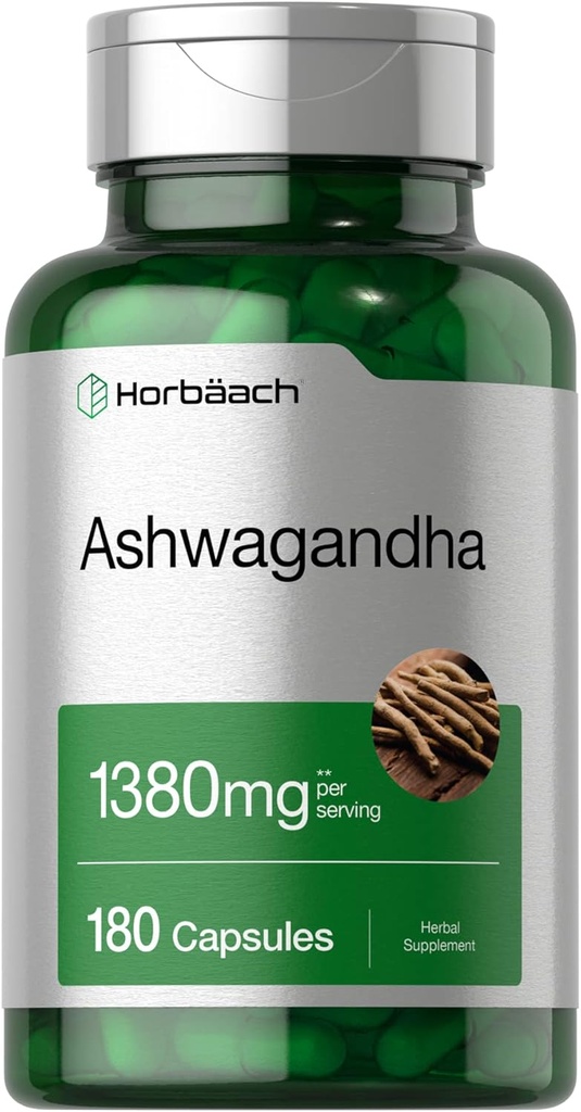 Horbäach Ashwagandha Suplemento Silencio 180 Capsules Silencio para Mujeres y Hombres  Herbal Root Extract ← Non-GMO, Gluten Free
