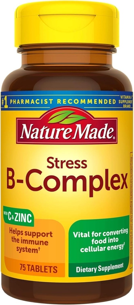 Estrés B-Complejo con tabletas de vitamina C y zinc, 75 Cuenta
