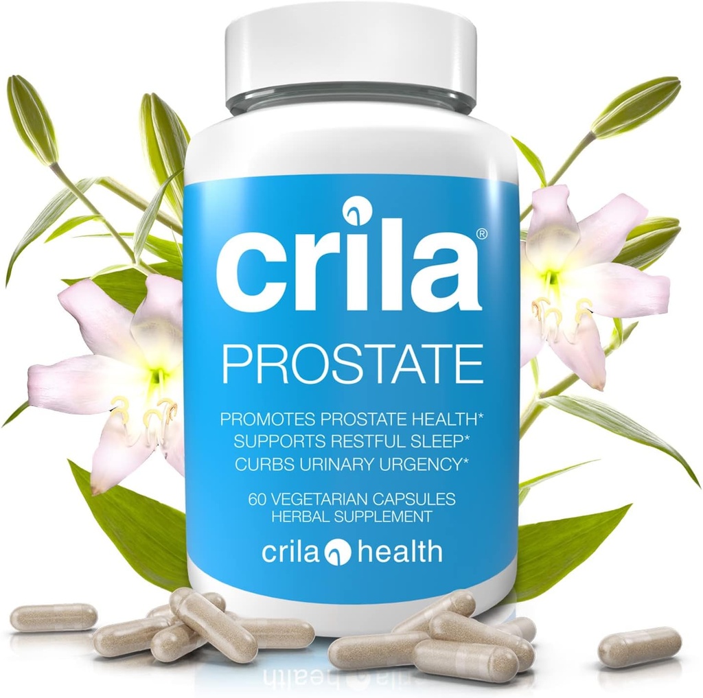 CRILA Suplementos de próstata para hombres - 60 Ct. I Fórmula Natural para Menos Viajes de Baño* &amp; Mejor sueño*, Soporte de próstata patentado con NO Saw Palmetto Extracto " NO Efectos secundarios*