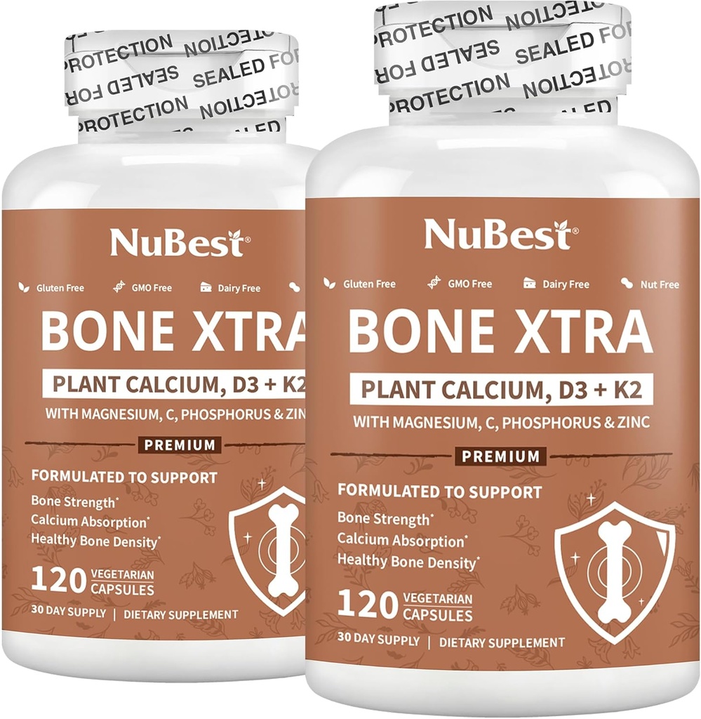 NuBest Bone Xtra Plant-Based Bone Strength Formula with Calcium, Magnesium from Marine Algae, Phosphorus, Vitamin C, K2, D3 | Immunity & Maximum Calcium Absorption | Pack 2