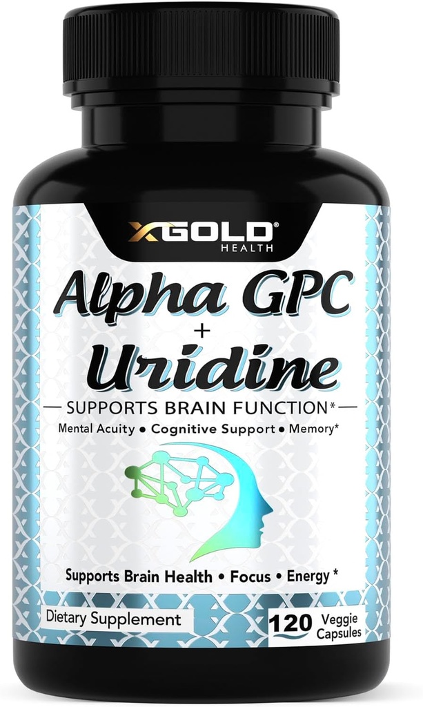 Alpha Gpc + Uridine 900mg – Powerful Nootropic for Boost Focus, Memory, Energy, Mood " Cognitive Performance – 120 Vegetarian Capsules