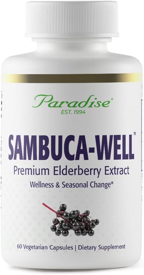 Herbs para el Paraíso Sambuca-Well, Sambucas Nigra, European Elderberry 50:1 Extracto, Super Potent, Ultra Pure, Vegan, Non GMO, Gluten Free, 60 cápsulas vegetarianas