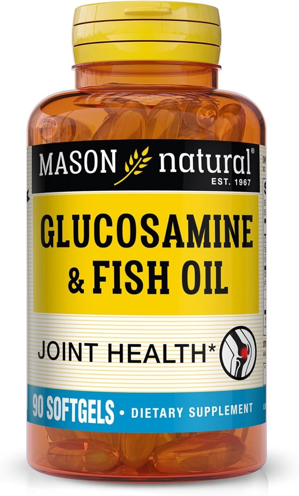 MASON NATURAL Glucosamina &amp; Fish Oil Suplemento con DHA &amp; Omega 3 para soporte conjunto &amp; muscular, 1 mes de suministro de pastillas Softgel