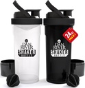 DAN RIVER 2-Pack Shaker Bottle  24oz Plastic Protein Shaker " Mixer " Twist " Lock Design for Smoothies " Protein Mixes " Durable, Leak-Proof, Easy to Clean TEN Clear " Black Shaker Bottles for Gym