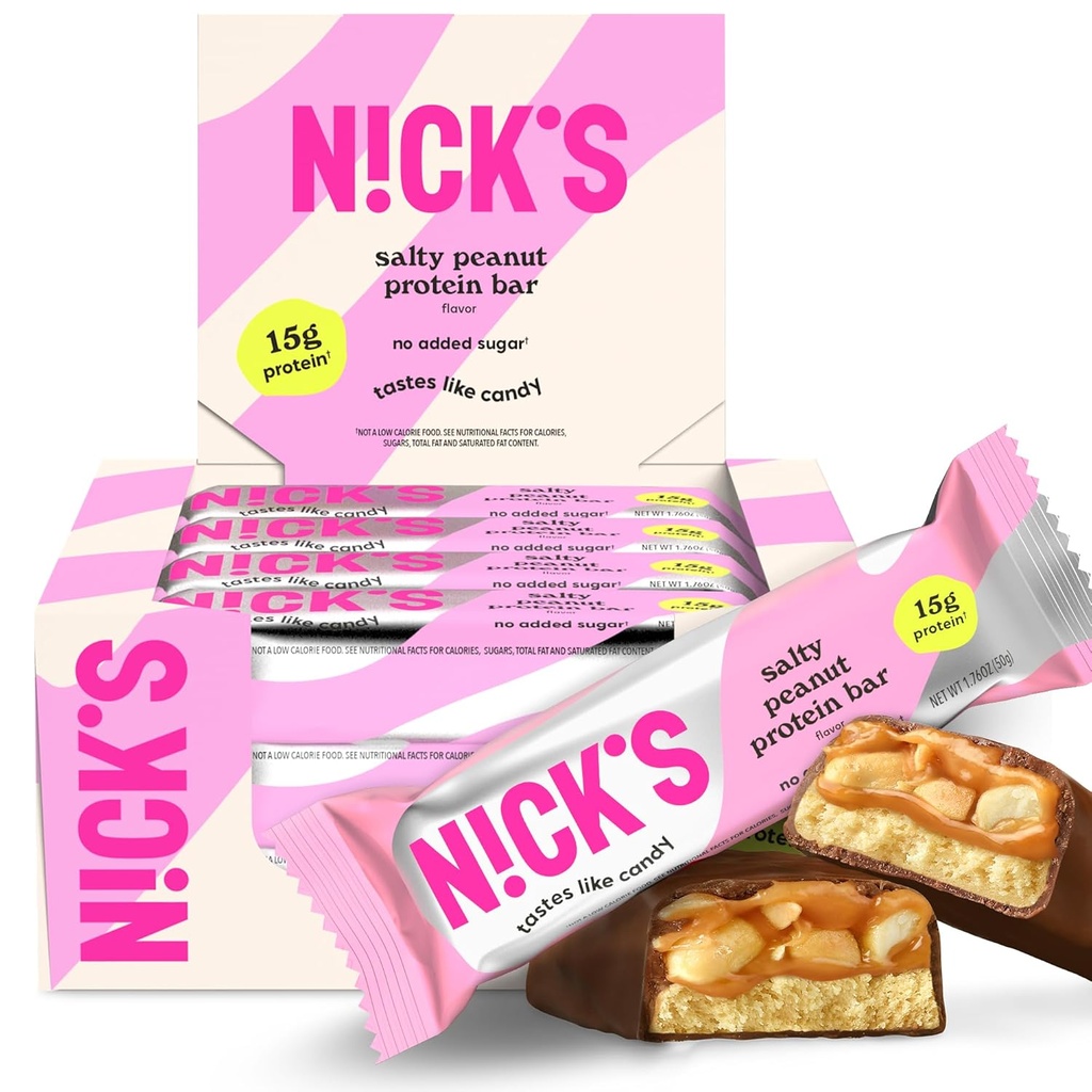 NICKS Protein Bars Chocolate Peanut | 15g protein | 200 calories | Low Carb Keto Friendly Snacks No Added Sugar (Multipack 12 bars x 50g)
