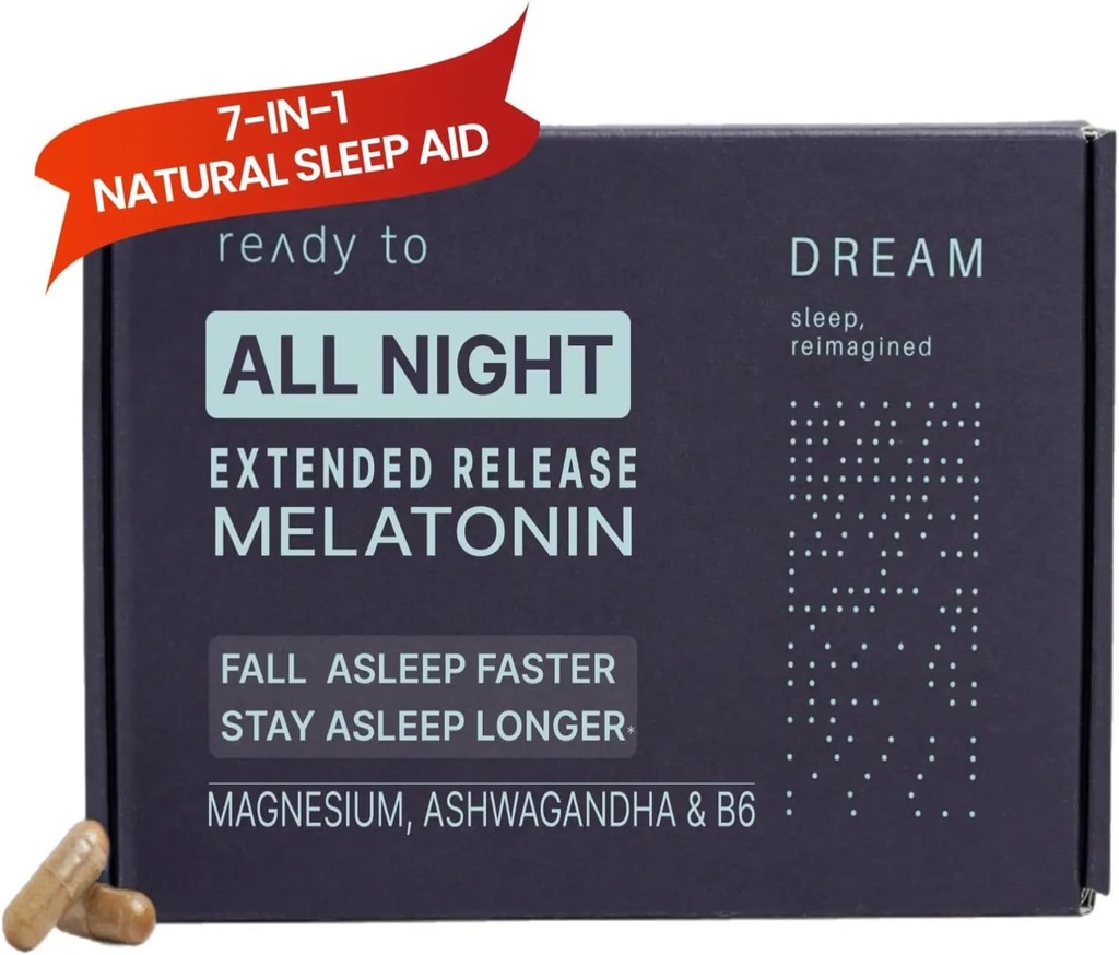 Dream Natural Sleep Aid for Adults – Sleep Supplement with Time Release Melatonin, Magnesium, Ashwagandha, B6 & Chamomile – Non-Habit Forming Sleep Vitamins – 60 Capsules 11/30/25 Expiration