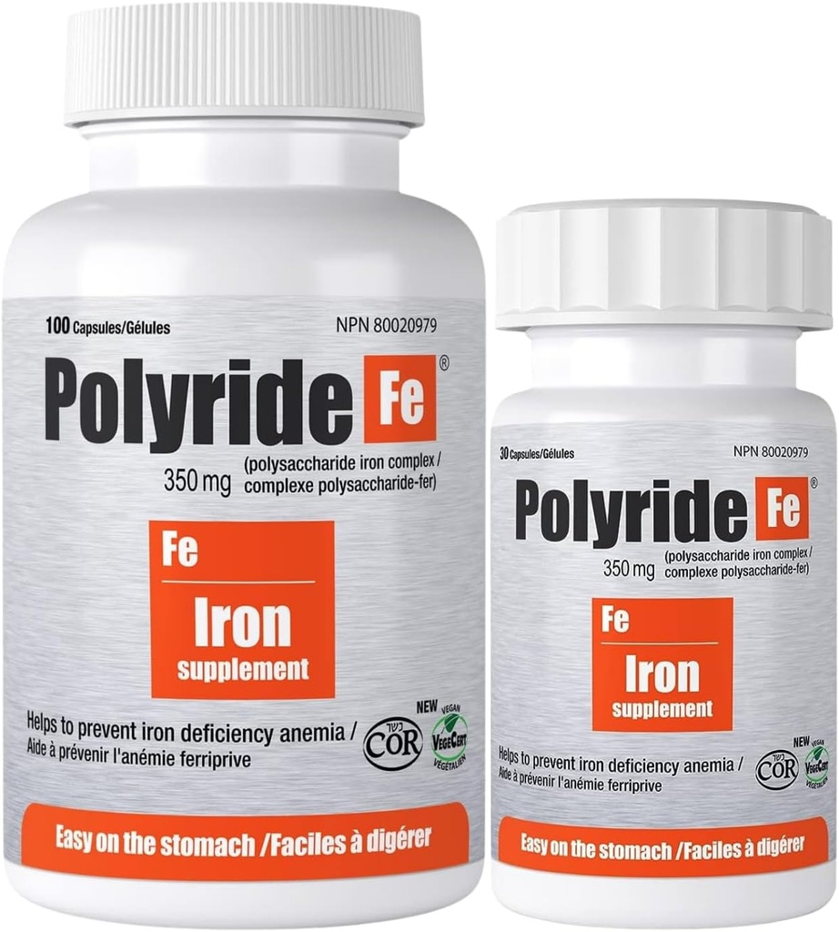 Polysaccharide Iron Complex, Deficiency Anemia, Easy on The Stomach with Energy Support and 150 mg Elemental Iron, | 350 mg - 100 Capsules