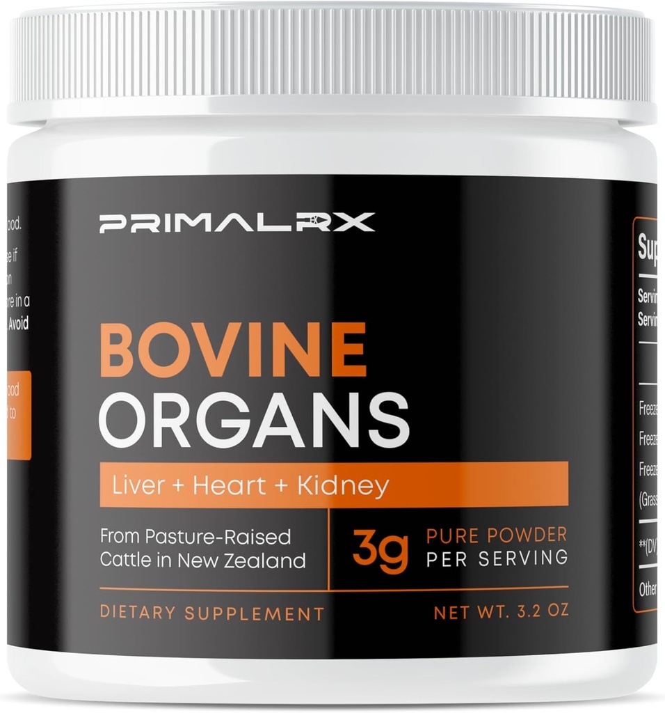 Órganos de Bovino: Suplemento de órganos de carne de res (B12 Vitaminas, vitaminas complejas B, suplementos de hierro hemo, suplementos de vitamina A, suplementos de folato, suplementos de selenio y zinc) - 90g Powder