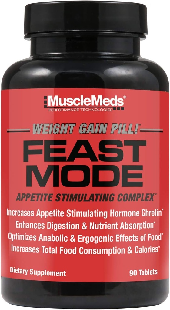 MuscleMeds Modo de Fiesta Apetito Píldoras de ganancia de peso Digestivas Enzimas seguras y efectivas 90 Cápsulas, Sin sabor, 90 Cuenta