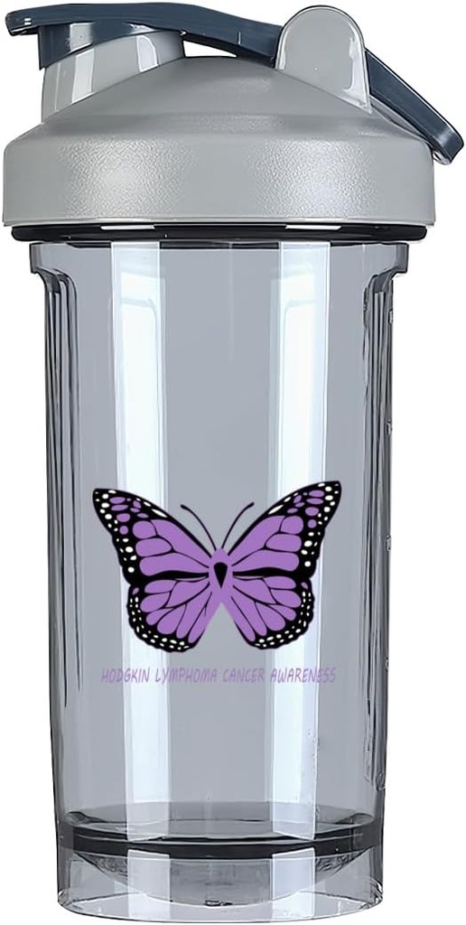 Hodgkin Lymphoma Cancer Awareness 18 onnce Shaker Bottle Drink Mixer Leak-proof Pre Workout Protein Shakes Meal Replacement Shakes Bottles 500ML/18 Oz Gray 1-2-1