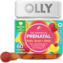 OLLY Prenatal Multivitamin Gummy, apoya el crecimiento saludable y el desarrollo del cerebro, ácido fólico, vitamina D, Omega 3 DHA, suplemento chewable, sabor a cereza, 30 días de suministro - 60 cuenta