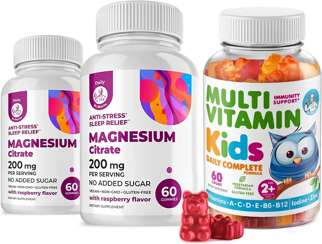 Niños Gummies multivitamínicos 14 Vitaminas Esenciales y Gummies de Magnesio Libres de Azúcar - Suplemento diario Vitamina A,C,D,E Vegetarian B6 manzanaB12,Zinc,Biotina con cerdas de calma de magnesio libre de azúcar para niños adultos