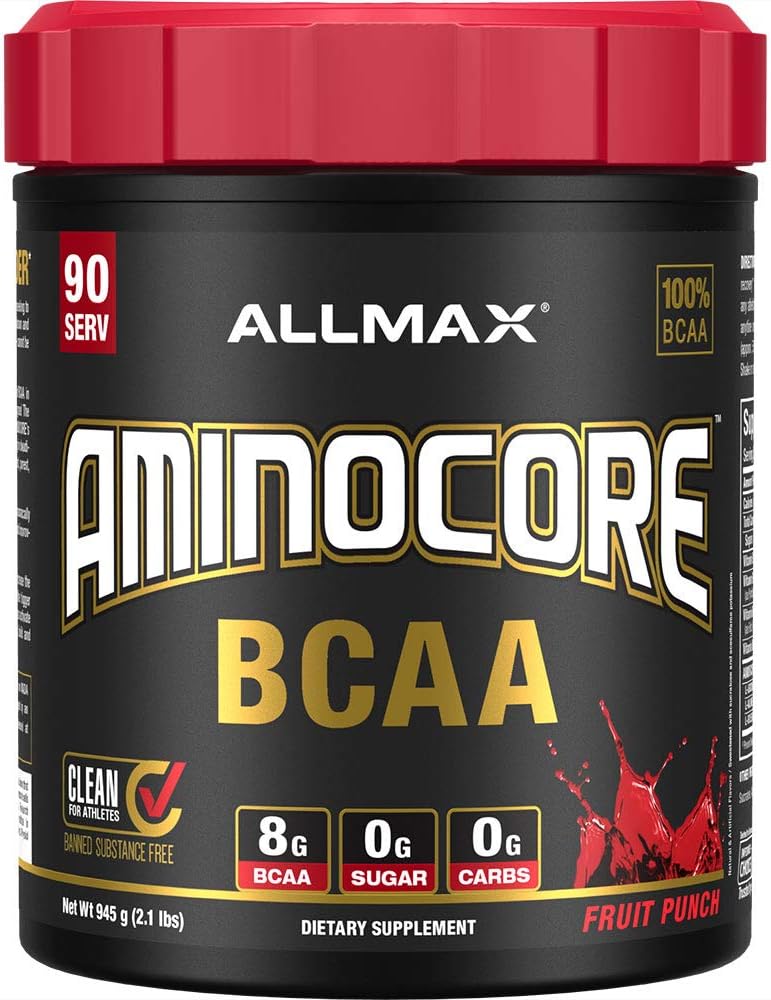 ALLMAX Nutrition AMINOCORE BCAA, Fruit Punch - 945 g Powder - 8.18 Grams of Branched Chain Amin Acids Por Serving - with B Vitamins - No Fillers or Non-BCAA Aminos - Sugar Free - 90 Servings