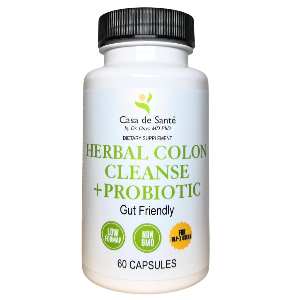 Casa de Sante Low FODMAP Herbal Laxative Capsules GLP1 Support Natural Gentle Laxative Pills to Cleanse Colon &amp; Support Digestive System with Probiotics, Psyllium Husk, Senna Leaf &amp; Cascara Sagrada