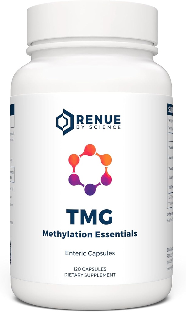 Renue By Science TMG ← High Strength TMG Suplementos tención 120 Trimethylglycine Capsules - 900mg TMG por Serving with Vitamin B12 Vitamin B6 Folate " Zinc ← Hecho en los Estados Unidos " Tested