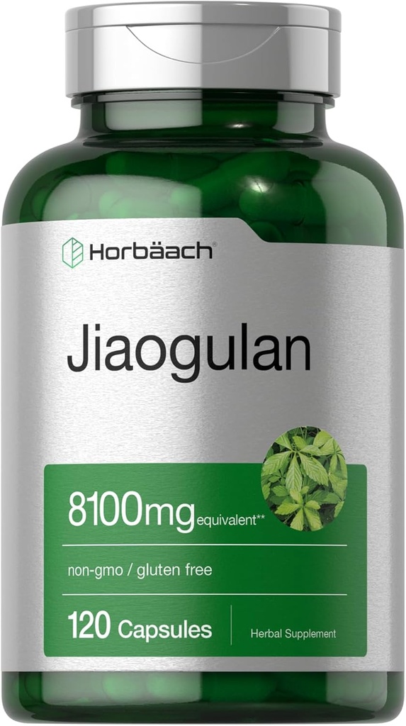 Horbäach Jiaogulan Capsules | 8100 mg | 120 Count | Gynostemma Pentaphyllum Herbal Extract | Stamina and Endurance Supplement | Non-GMO, Gluten Free