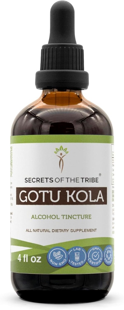 Secretos de la Tribu Gotu Kola Tincture Alcohol Liquid Extract, Gotu Kola (Centella Asiatica) Dried Herb (4 FL OZ)