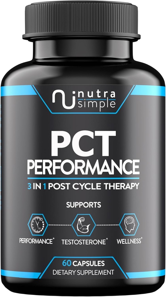 PCT Suplemento para Hombres, 3-en-1 Post Cycle Support " Natural Booster with Estrogen Blocker, Liver Support Formula, Made in USA, with Fenugreek, Chrysin, Tongkat Ali, Milk Thistle - 60 Capsules