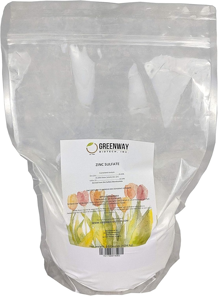 Zinc Sulfate Powder 35,5% Monohydrate Plus 16.5% Sulfur Greenway Biotech Marca 10 libras