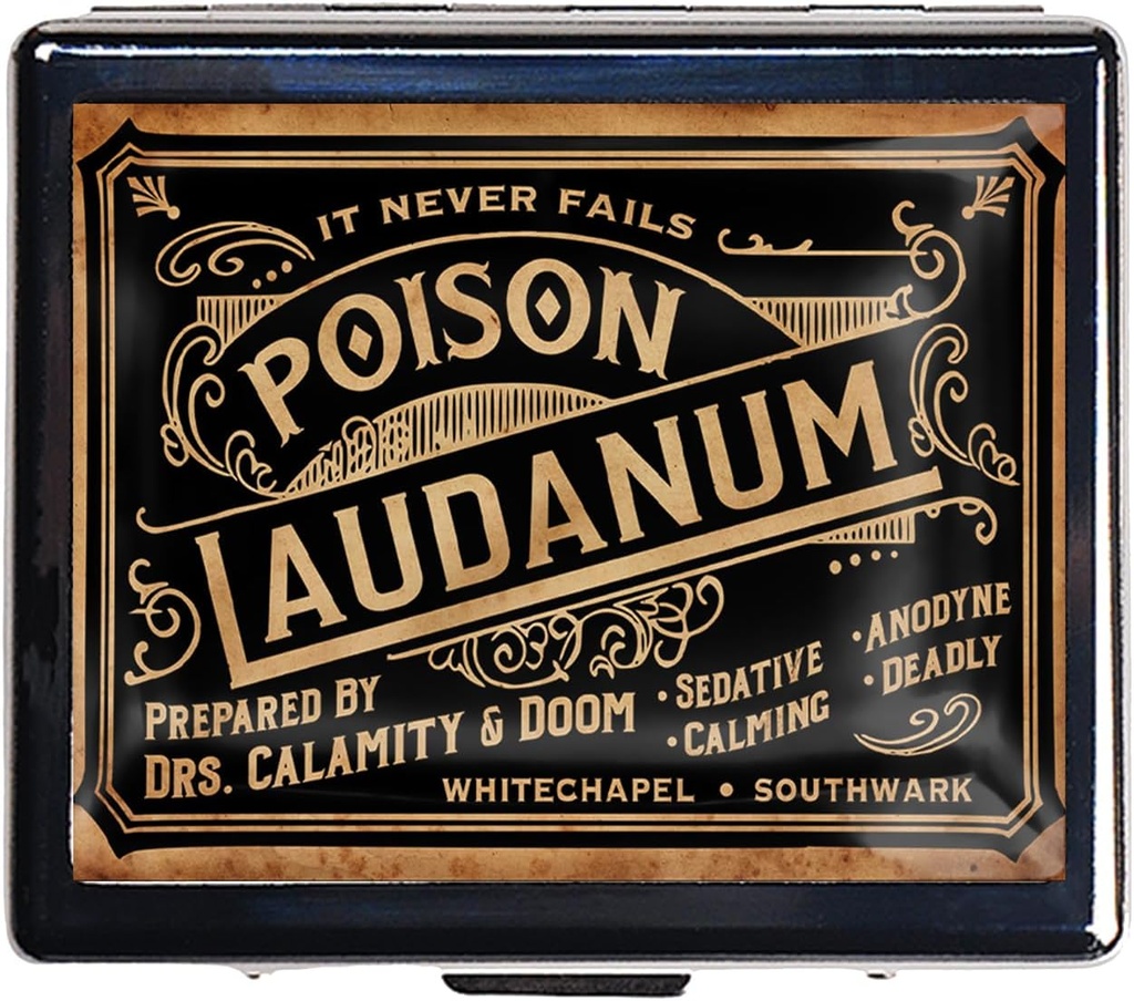 Caja de Píldora de Píldora de Plata de 7 Días Caja de Píldora de Metal con Espejo y 8 Compartimientos Organizador de Píldora de Viaje Cuado para Purse (Poison Laudanum)