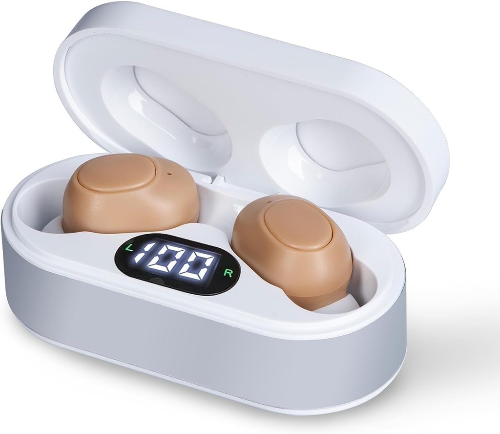 Ayudas auditivas para personas mayores, amplificadores recargables de oído con cancelación de ruido, sonido claro de cristal, ayudas auditivas invisibles de OTC w / caso de cambio para adultos