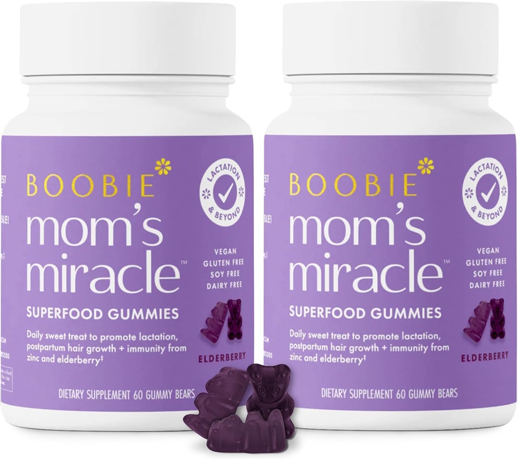Boobie Bears Lactation Support Gummies ← Ayuda como Booster de Suministro de Leche &amp; Apoyos Salud Inmune &amp; Crecimiento del Pelo Silencioso Suplementos con Zinc & Elderberry para el aumento de la oferta de leche, 120 Conde