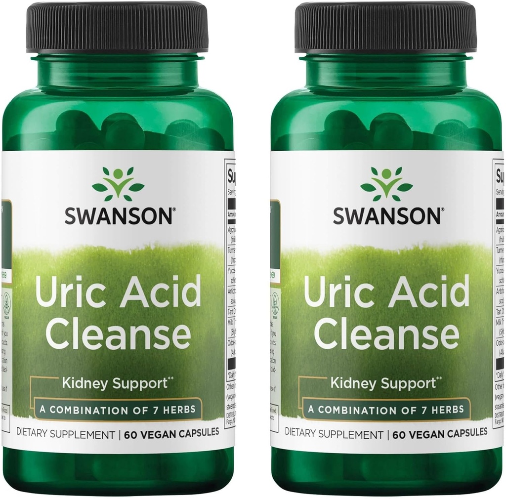 Swanson Uric Acid Cleanse - Natural Supplement Promoting Kidney Support - Características una potente combinación de 7 hierbas - (60 cápsulas vegetales) 2 Pack