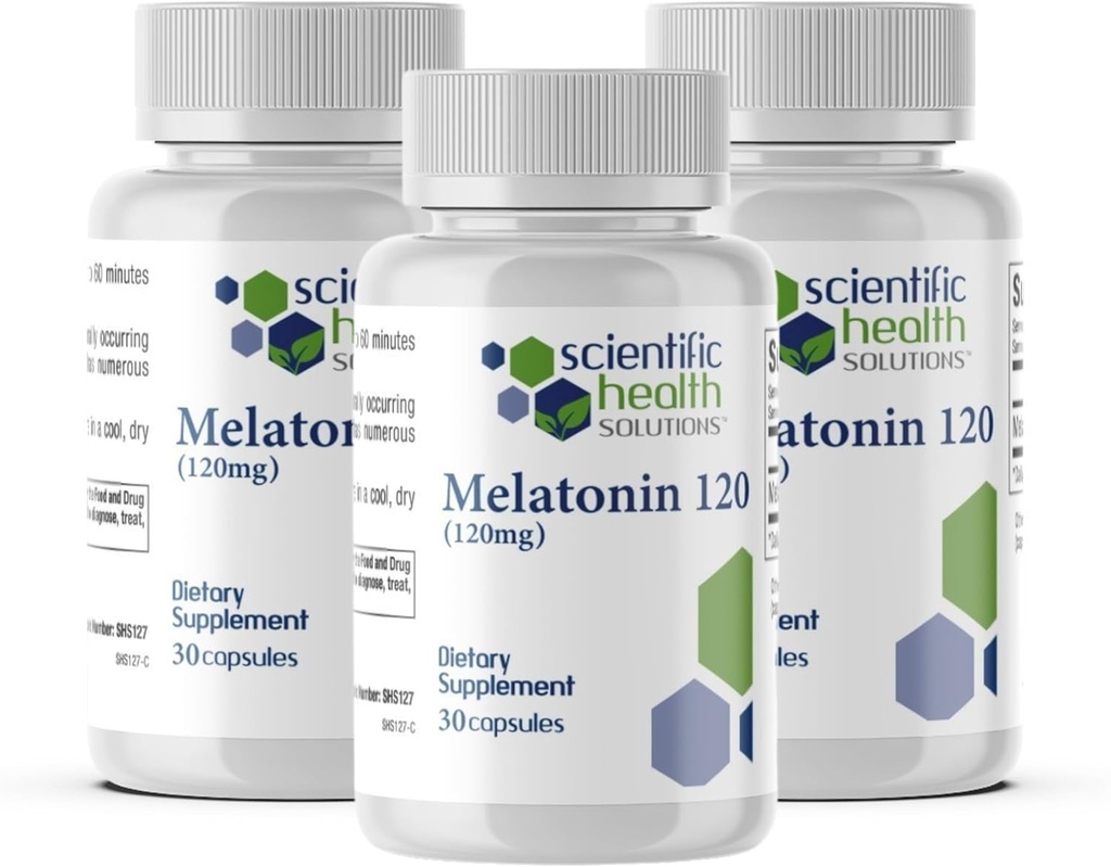Melatonina 120mg ← Melatonina de dosis única en cápsulas fáciles de cambiar Ø Vegan, No Gluten-Free ← US-Made Extra Strength Melatonin (3-Pack)