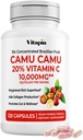 Orgánica Camu Extract 20% Vitamina C Capsules - Immune, Collagen, Metabolism Support - 120 Veggie Capsules - No GMO, Gluten Free, Vegan Suplemento