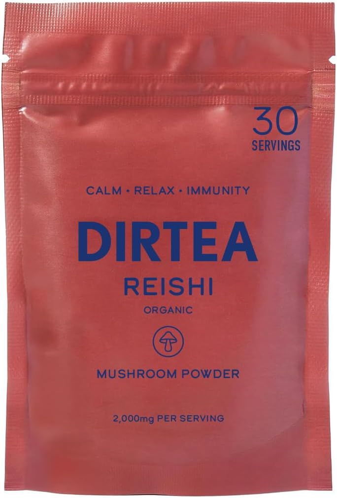 DIRTEA Reishi Mushroom Powder | 2,000mg / Serving | Organic, Vegan & Non GMO | Sleep Quality, Stress & Immunity Support | High Strength Supplement | 60g - 30 Servings