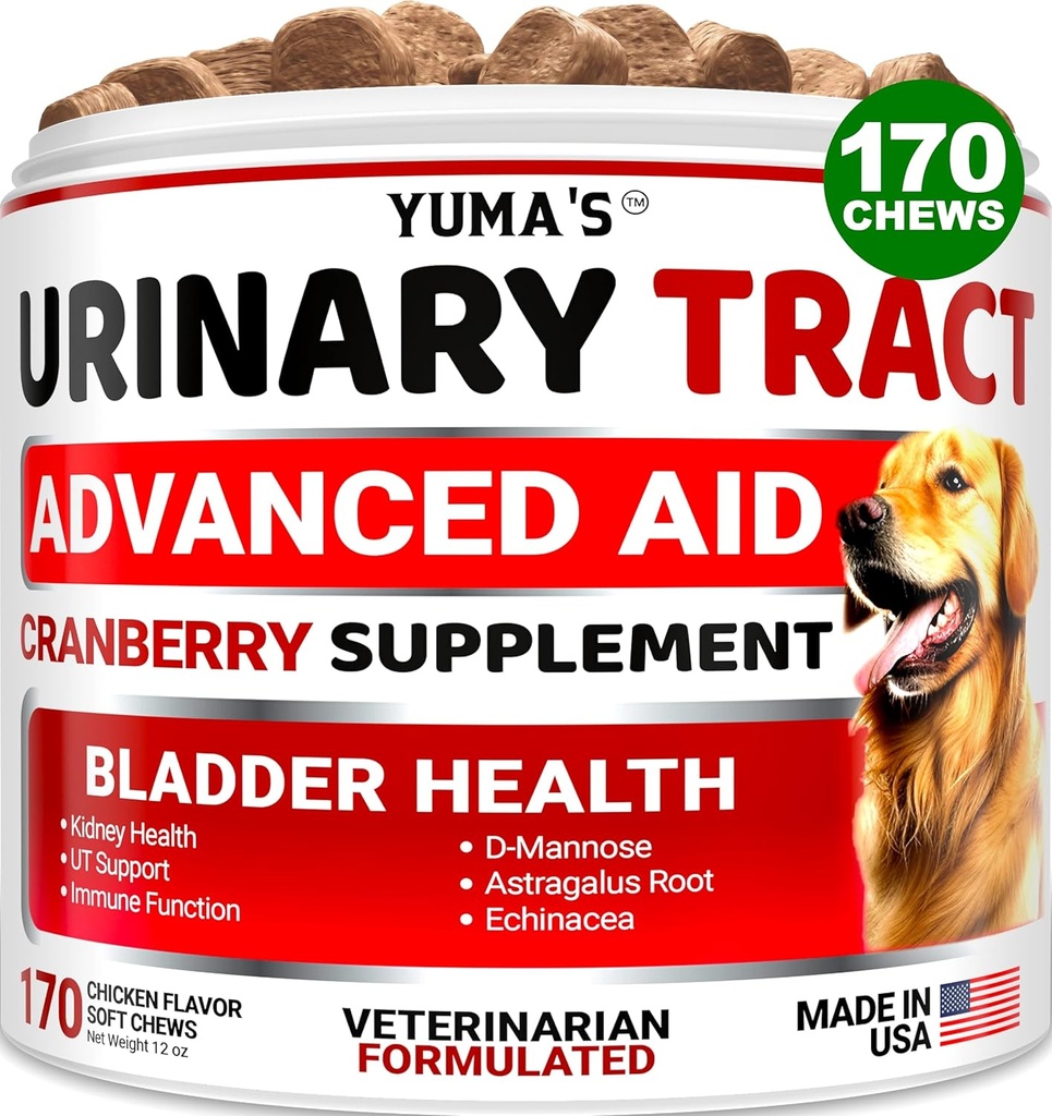 Tratamiento de la UTI de perros - 170 Treats - Suplemento de arándano para perros - Control de vejiga - Tratamiento de la Infección de la Tracto urinaria - Medicina UTI Multivitamina - Vitaminas y Suplementos - Hecho en EE.UU.