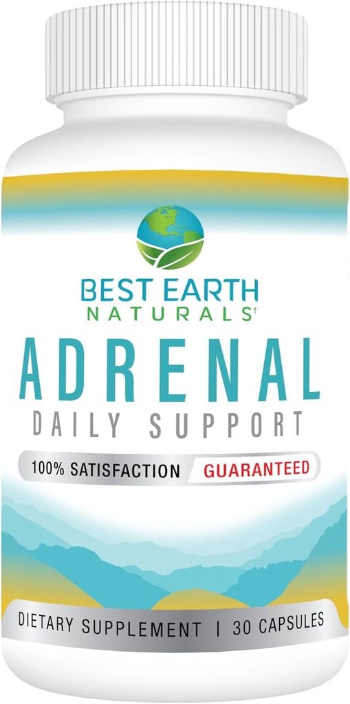 Mejores Naturales de la Tierra - Soporte Adrenal para Adultos - Basil Santo, B C Vitaminas, L-Tyrosine, Rhodiola Rosea Root, Ashwagandha Suplementos para Gerente de Cortisol Apoyo - 30 Day Supply