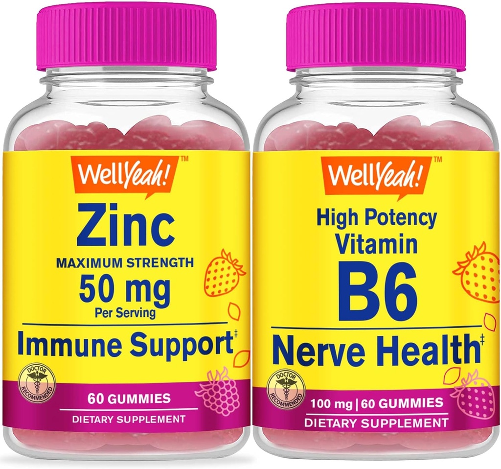 WellSí Zinc + High Potency Vitamin B6, Gummies Bundle - Gran Tasting, Suplemento de vitaminas, Gluten Free, GMO Free, Chewable Gummy