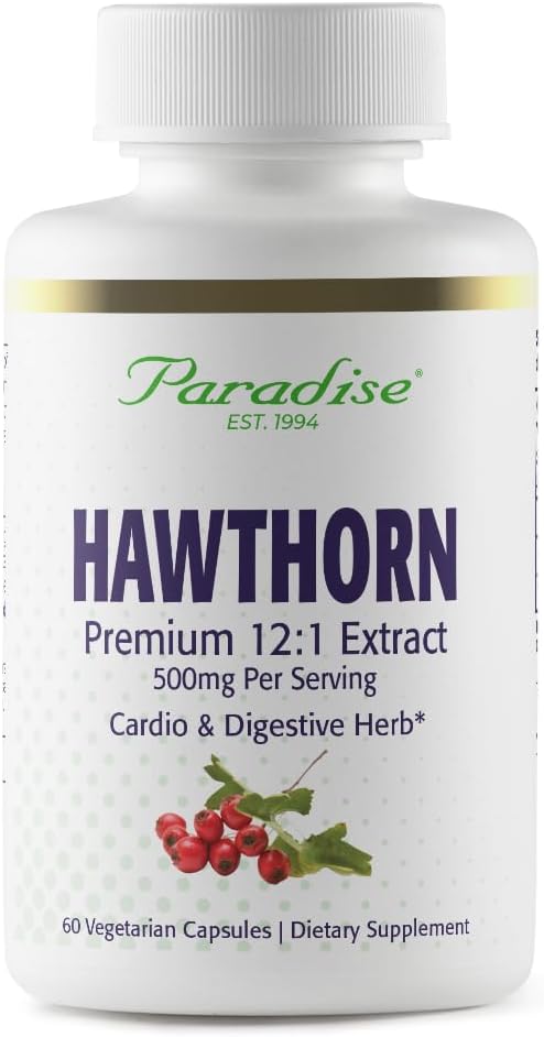 Herbs Paradisiaco Berry Hawthorn, Extracto entero activo, Super Potent, Ultra Pure, Vegan, No GMO, Gluten Free, 60 cápsulas vegetarianas