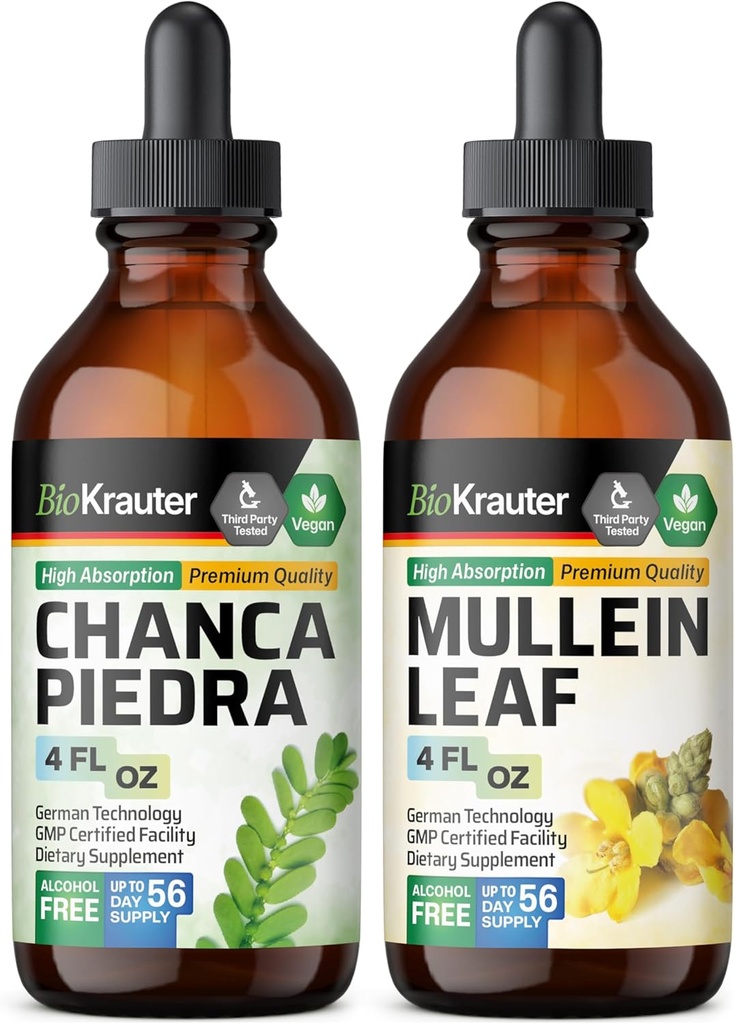 BIO KRAUTER Chanca Piedra Tintura 4 Fl. Oz. &amp; Mullein Tincture 4 Fl. Oz.
