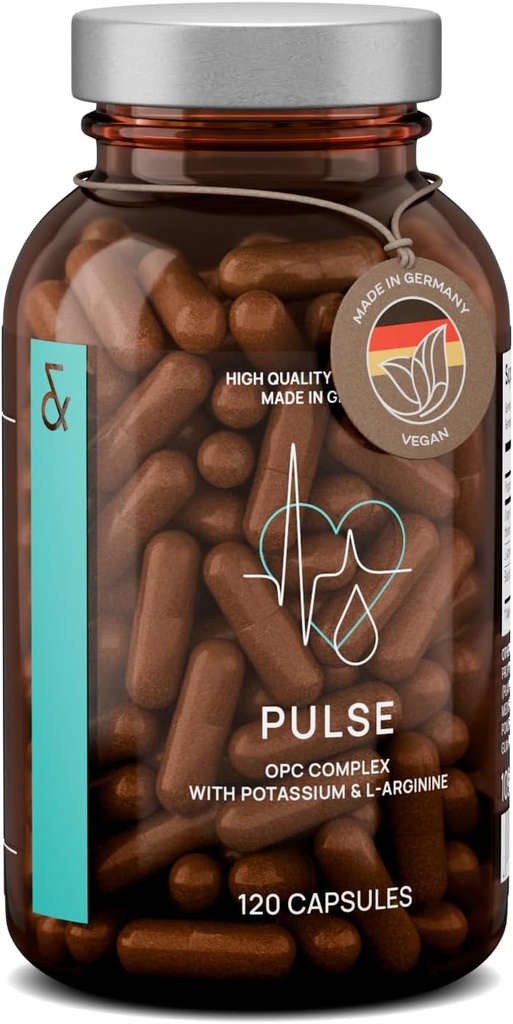 Suplemento de soporte de presión arterial Premium con extracto de semilla de uva, L-Arginina, extracto de ajo negro " Potasio - 120 cápsulas