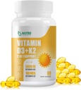Vitamina D3 K2 con MCT Oil, Vitamina D3 5000 UI y K2 100mcg, Fórmula 2 en 1 para Bone and Heart Health, Gluten Free - 60 Cuenta Softgels